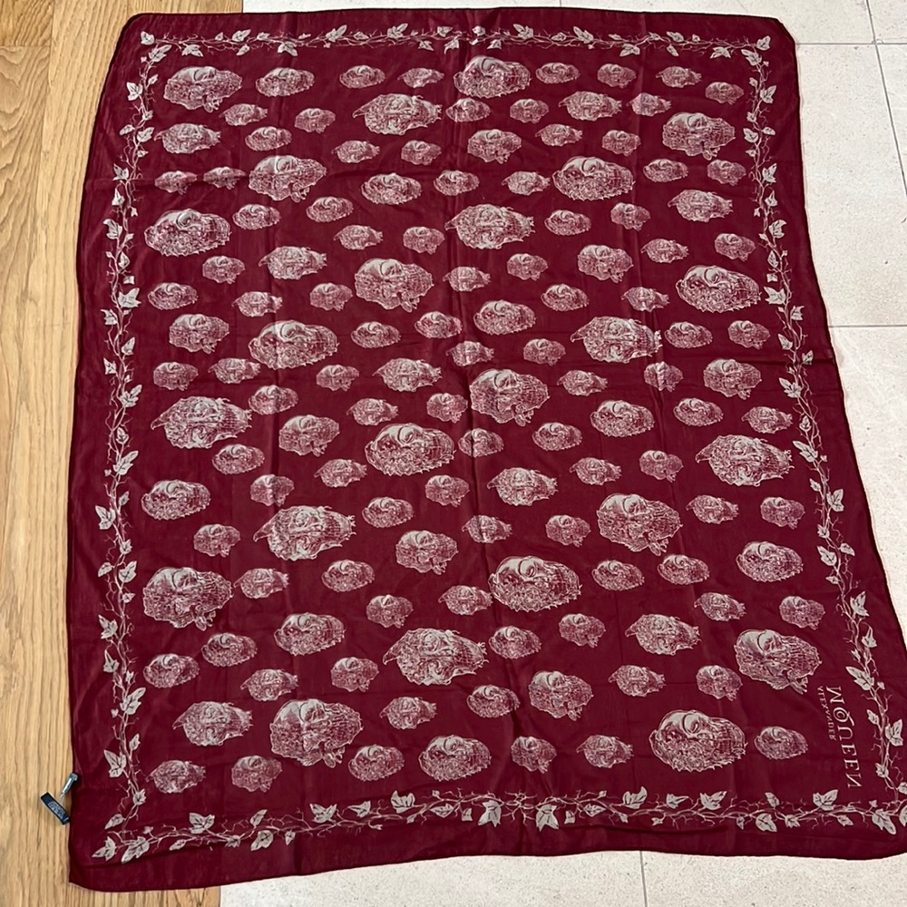Alexander McQueen Burgundy and Cream Floral Scarf